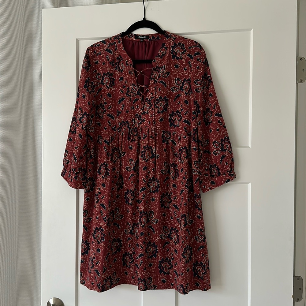 Madewell Silk Lace-Up Assam Paisley Dress